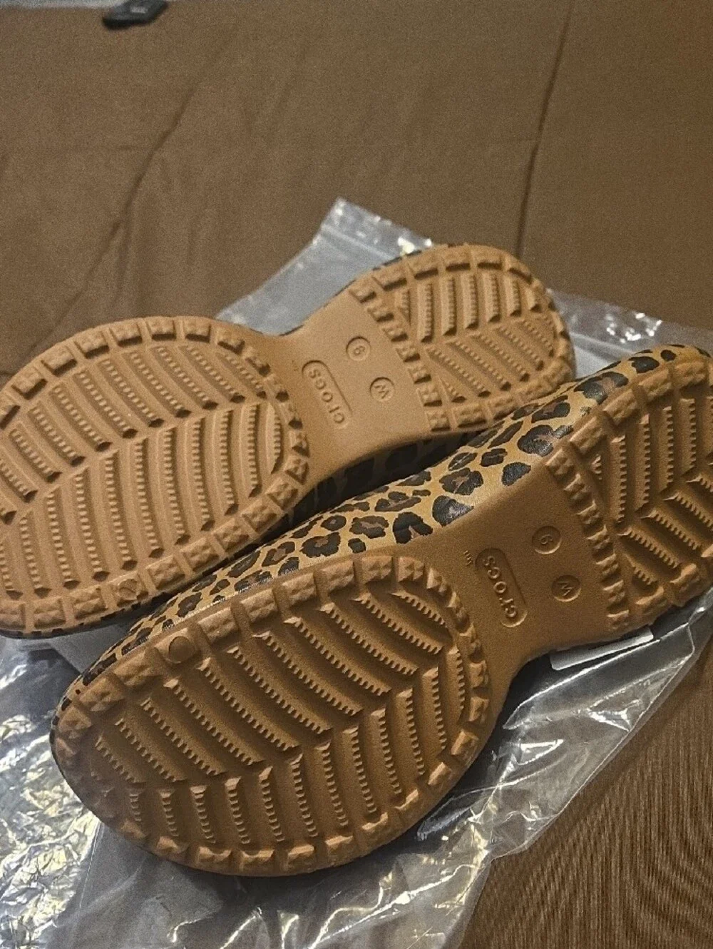 CROCS Woman Bae Animal Slide Sandals Platforms  Leopard Brown